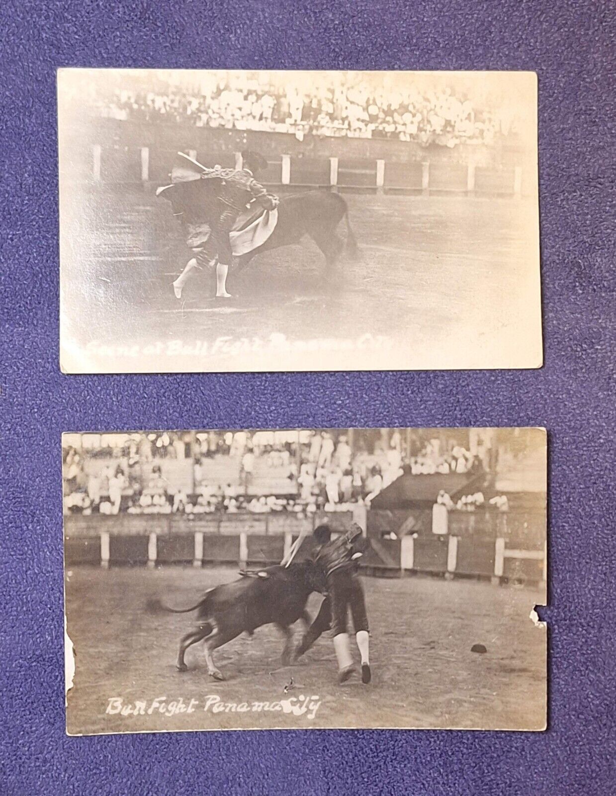 2 RPPC Postcards of a Bull Fight in Panama City, Panama