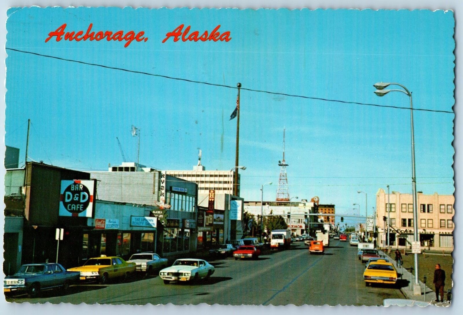Anchorage Alaska AK Postcard Busy Fourth Avenue Business Section 1960 Vintage