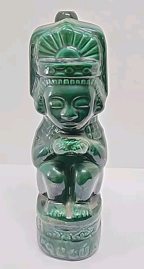 Vintage 1930-1940s K & B Kahlua Tiki Idol Green EMPTY Ceramic Decanter Bottle