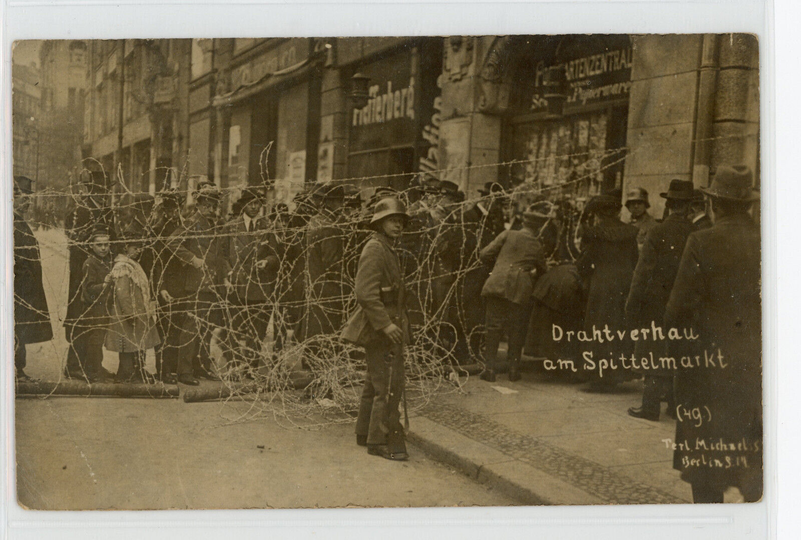 Barbed Wire, Soldiers, Spittelmarkt, Berlin, Germany RPPC vintage postcard