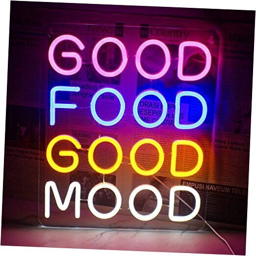 Good Food Good Mood Neon LED Sign, Food Neon Signs for Wall A-multicolour
