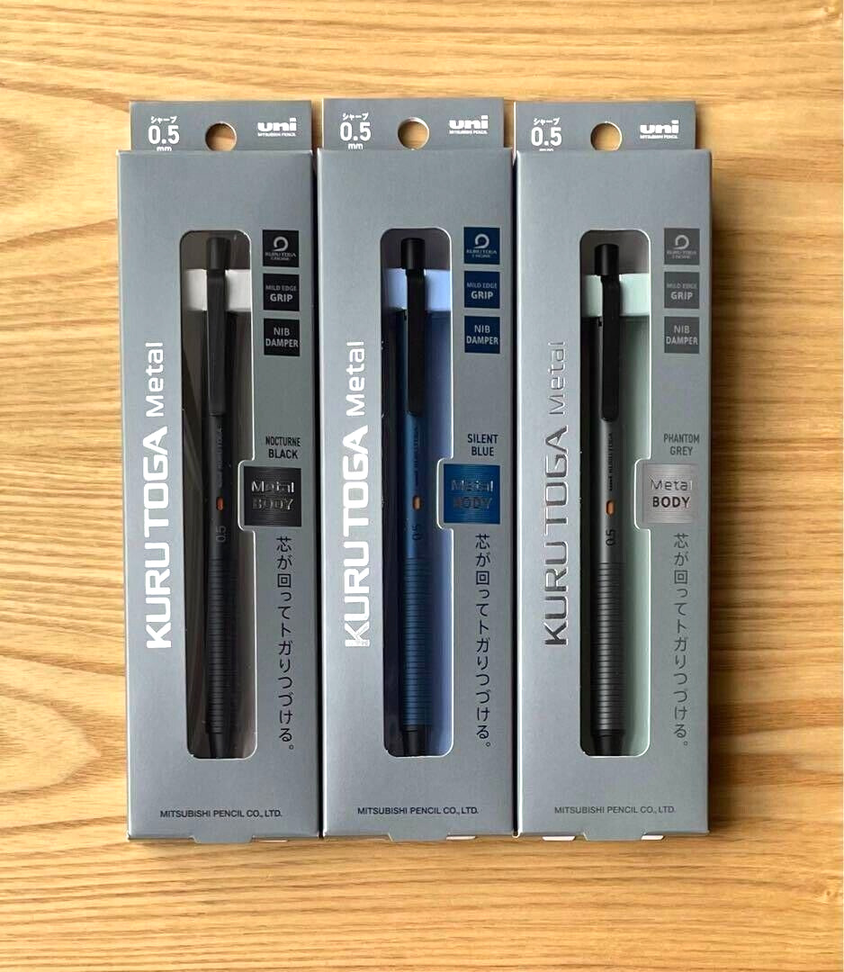 Uni Kuru Toga Metal Mechanical Pencil 0.5mm M5-KH 1P Black Blue Gray Set of 3