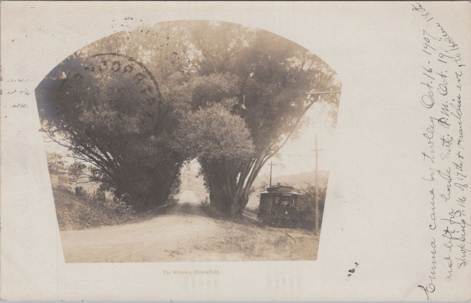 The Willows, Brookfield Dirt Road Trolley 1907 Eddy Make RPPC Photo Postcard