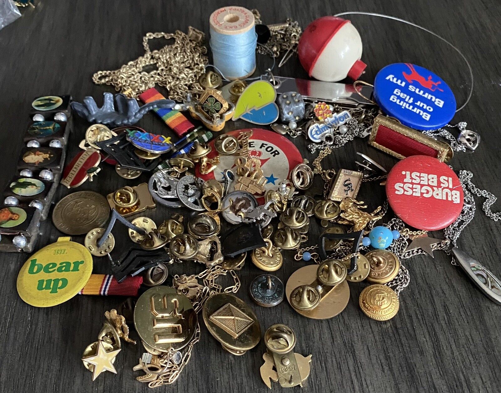 Vintage JUNK DRAWER Metal LOT Buttons Lapel Pins Military Trinkets Jewelry