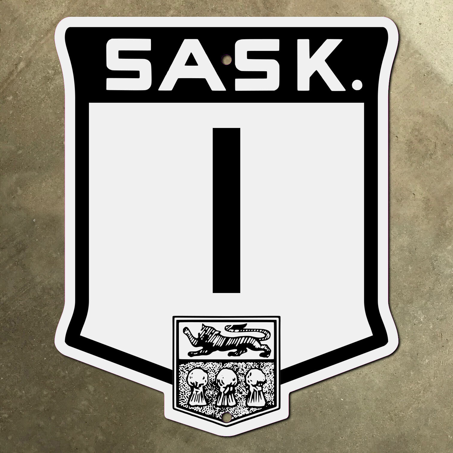 Saskatchewan provincial highway 1 route marker road sign Canada 1940s crest