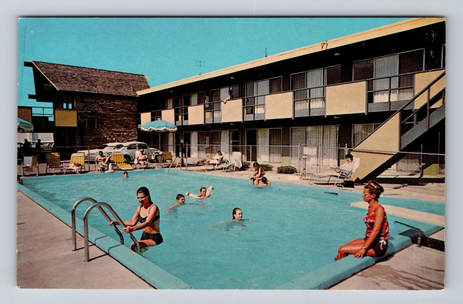 Peoria IL-Illinois, Poolside Clayton House Motel, Advertising Vintage Postcard