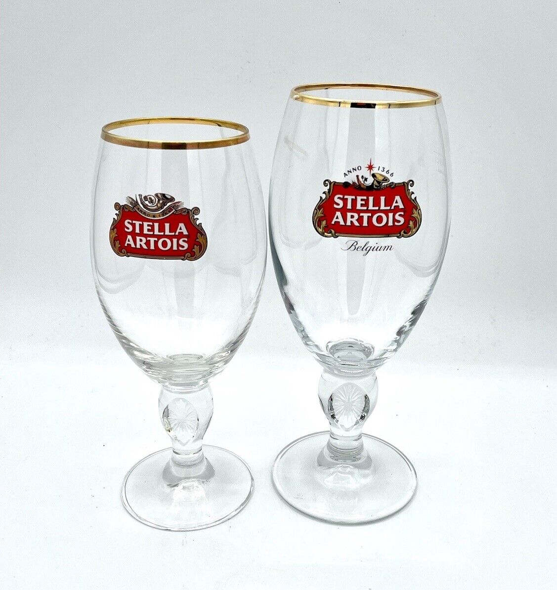 Stella Artois Gold Rimmed Beer Chalice Glasses 40 & 33 CL His & Hers Matching