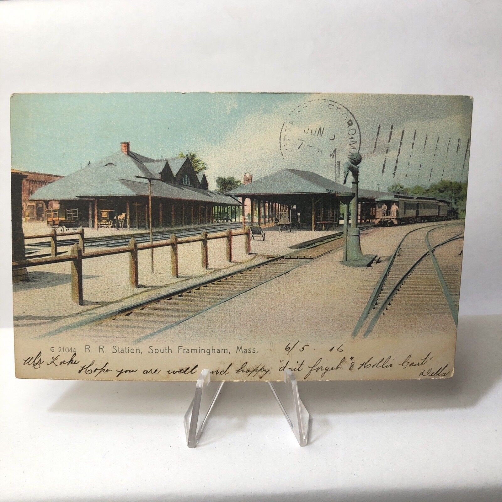 R. R. Station, South Framingham Mass MA Rotograph postcard pmk 1906