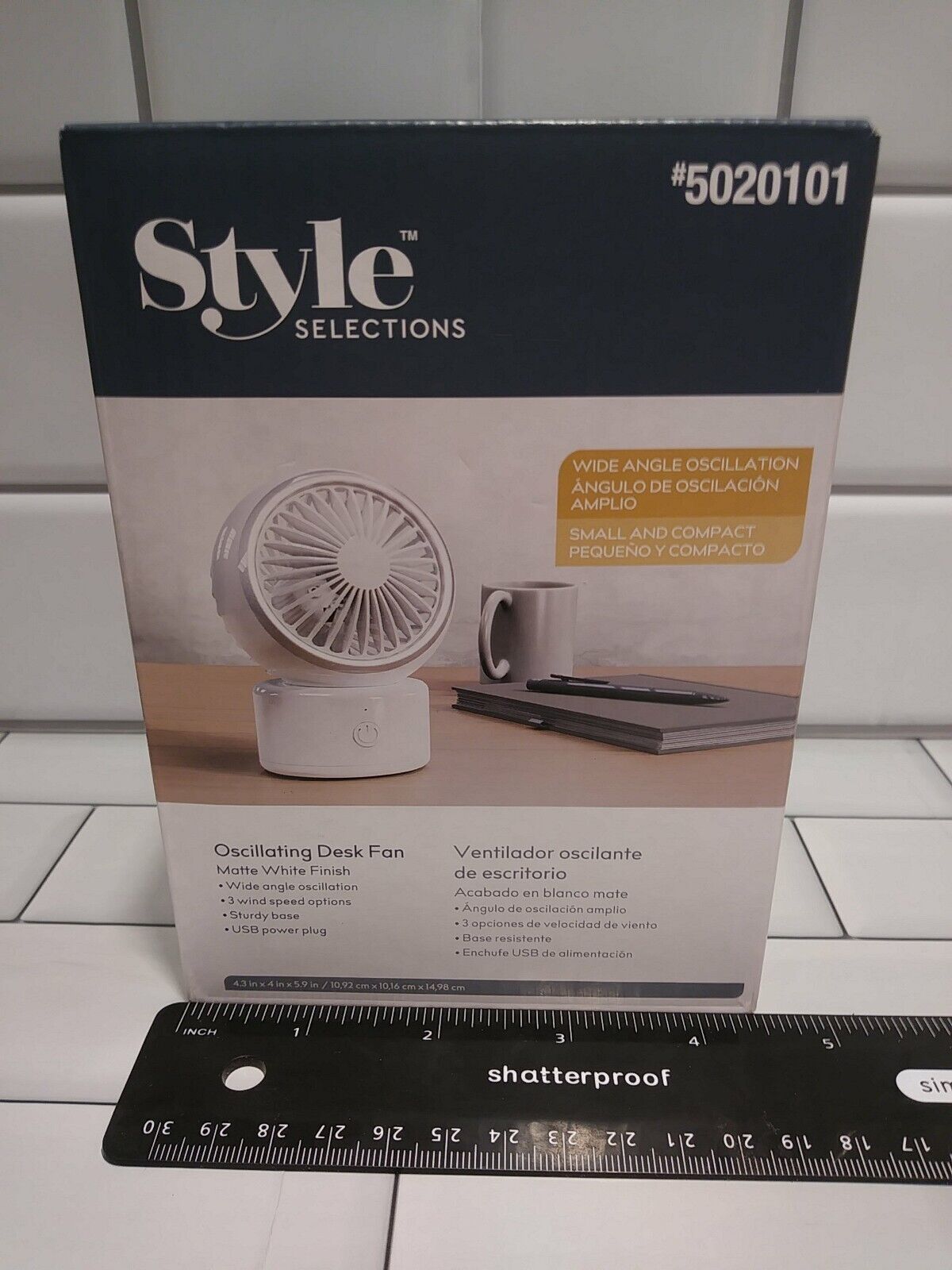 Style Selections 5020101 3 Speed Oscillating Desk Fan USB Powered Ships Free