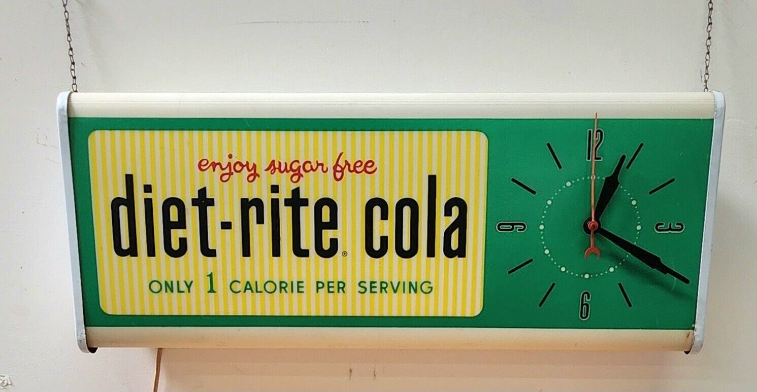 Vintage Diet Rite Cola Electric Wall Clock Advertising Sign 1960's