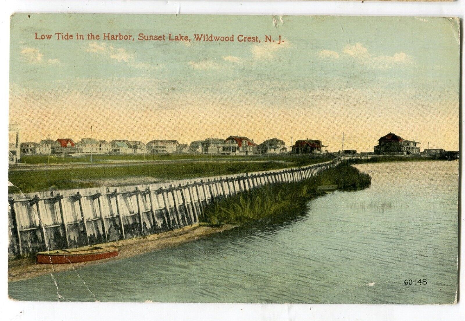 Wildwood Crest NJ Sunset Lake Low Tide in Harbor 10 Homes in Distance 1910 Nice