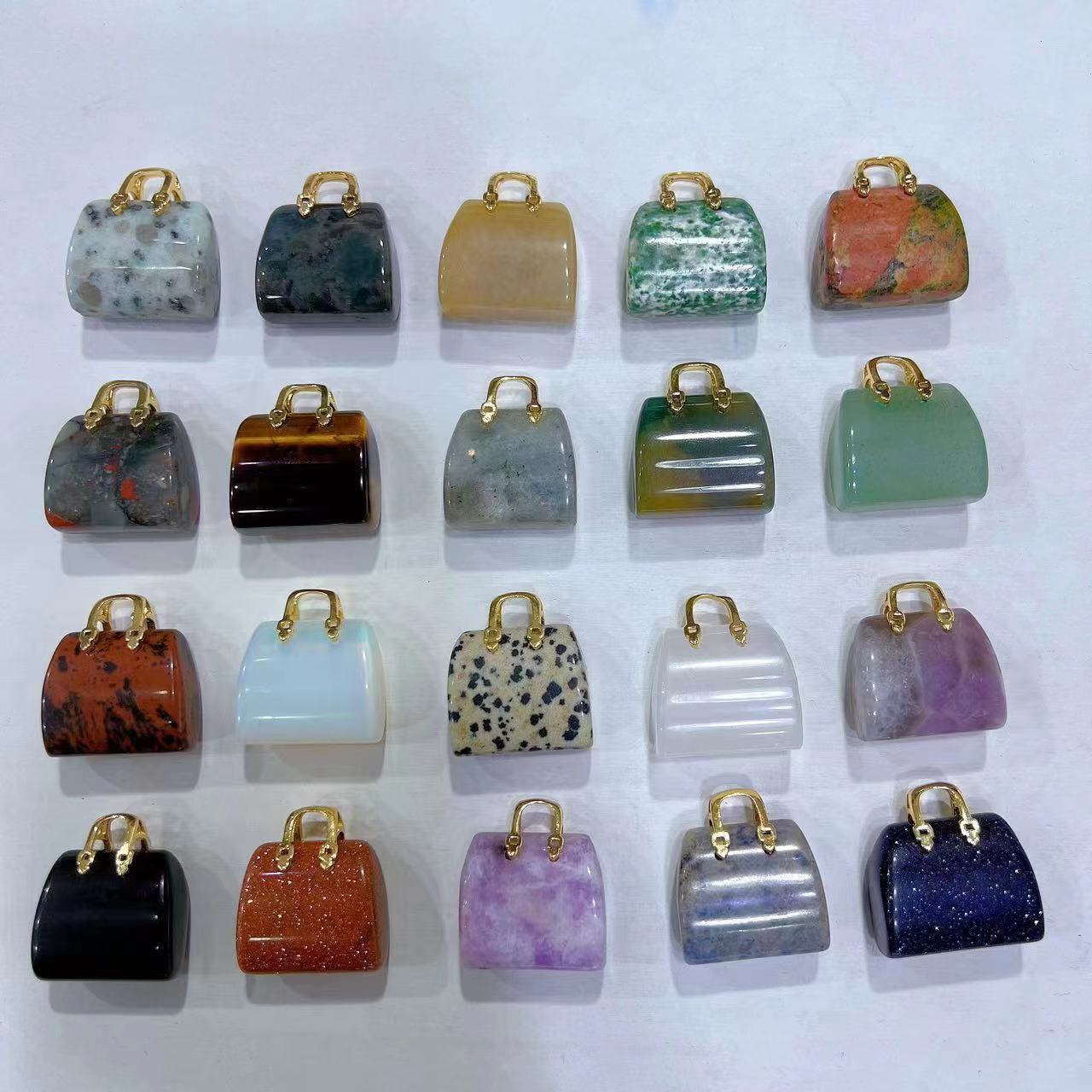 50pc Natural Crystal Small Handbag Engraved  Pendant Gift