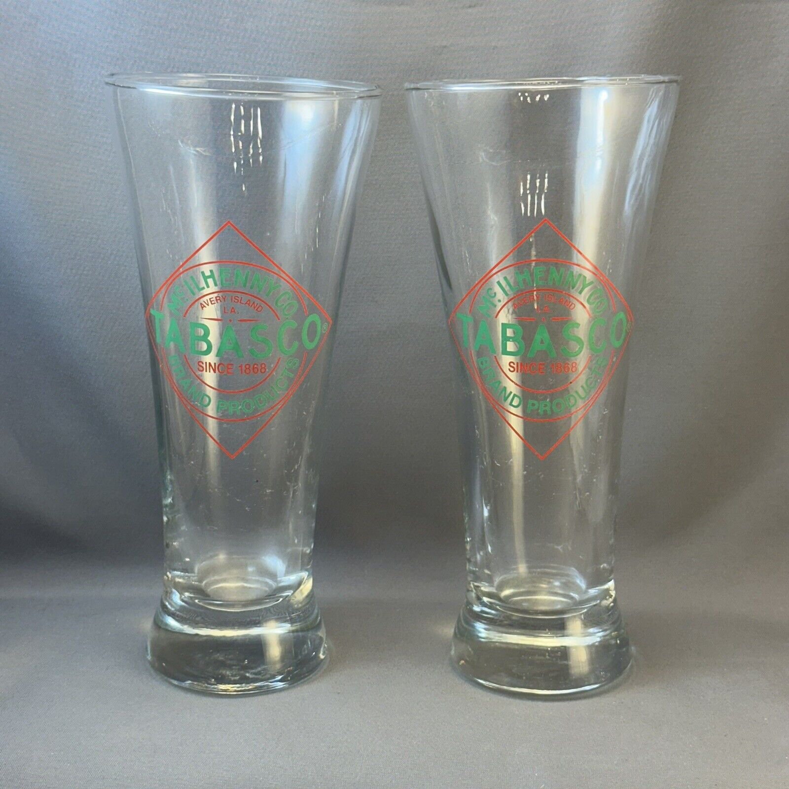 Set Of 2 - Tabasco Branded Vintage McIlhenny Pilsner Beer Cocktail Glasses