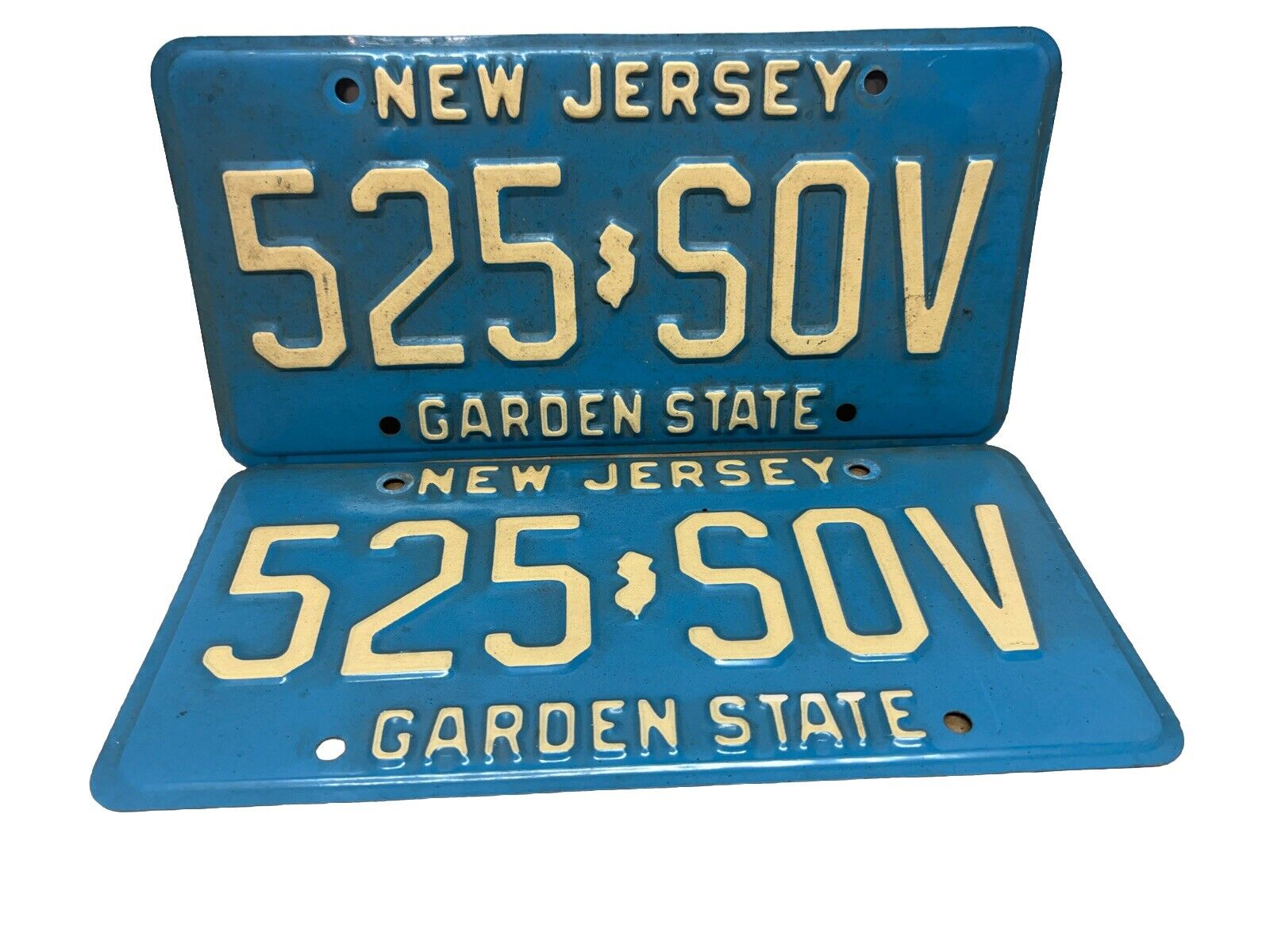 Pair Matching License Plate Tag Vintage New Jersey NJ 525-S0V 