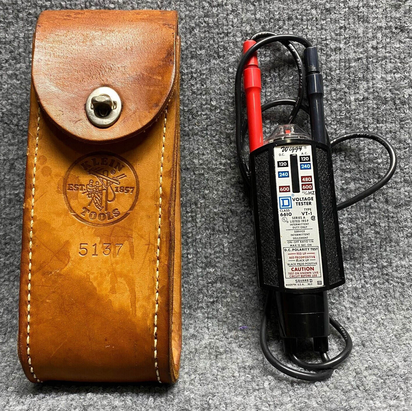 WIGGY Voltage Tester Square D 6610 Type VT-1 & Klien Leather Case Tested USA