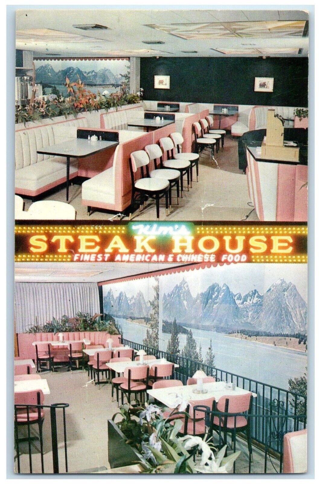 c1950\'s Steak House Dining Room Salina Kansas KS Dual View Vintage Postcard