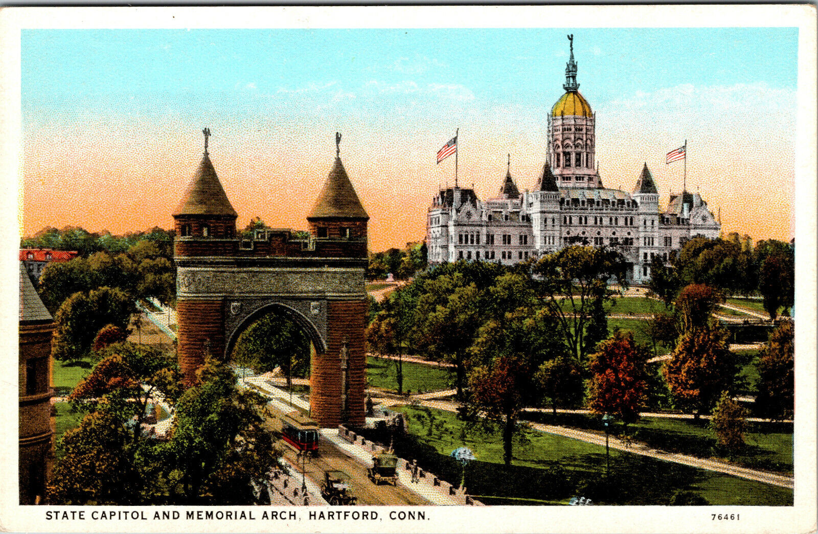 State Capital And Memorial Arch Hartford Connecticut White Border Postcard 