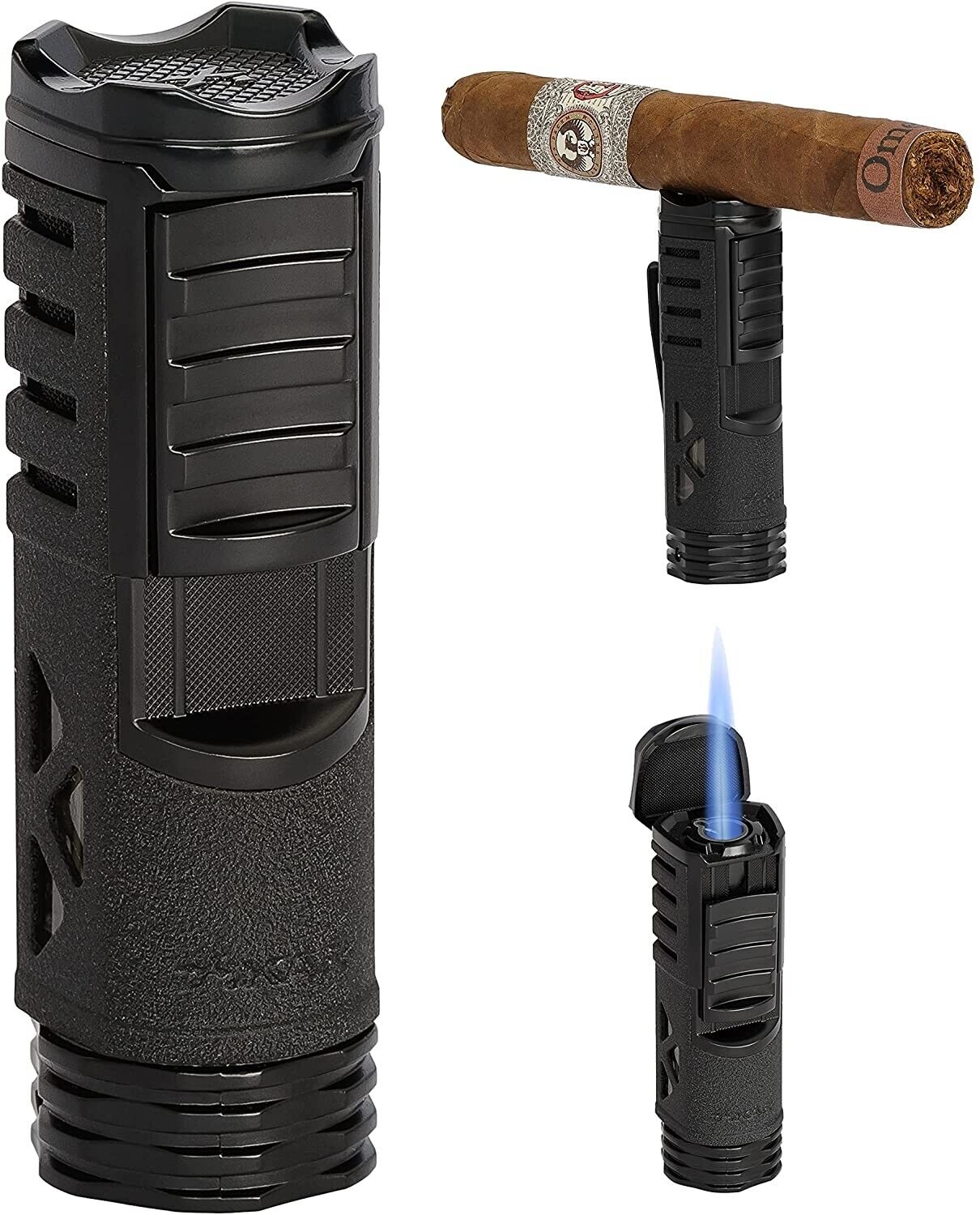 Xikar Tactical 1 Single Jet Flame Lighter, Cigar Rest On Top, Black