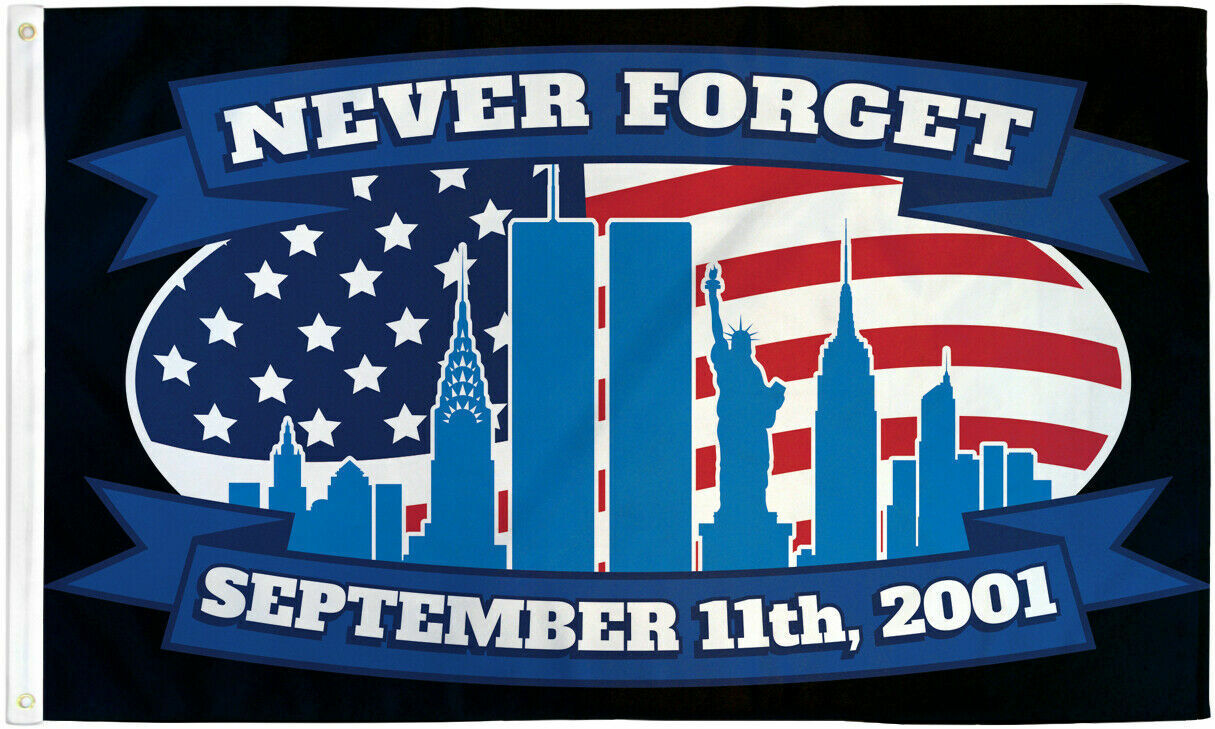 Never Forget September 11th Flag 3x5ft American 9-11 Memorial Sept 11th 100D