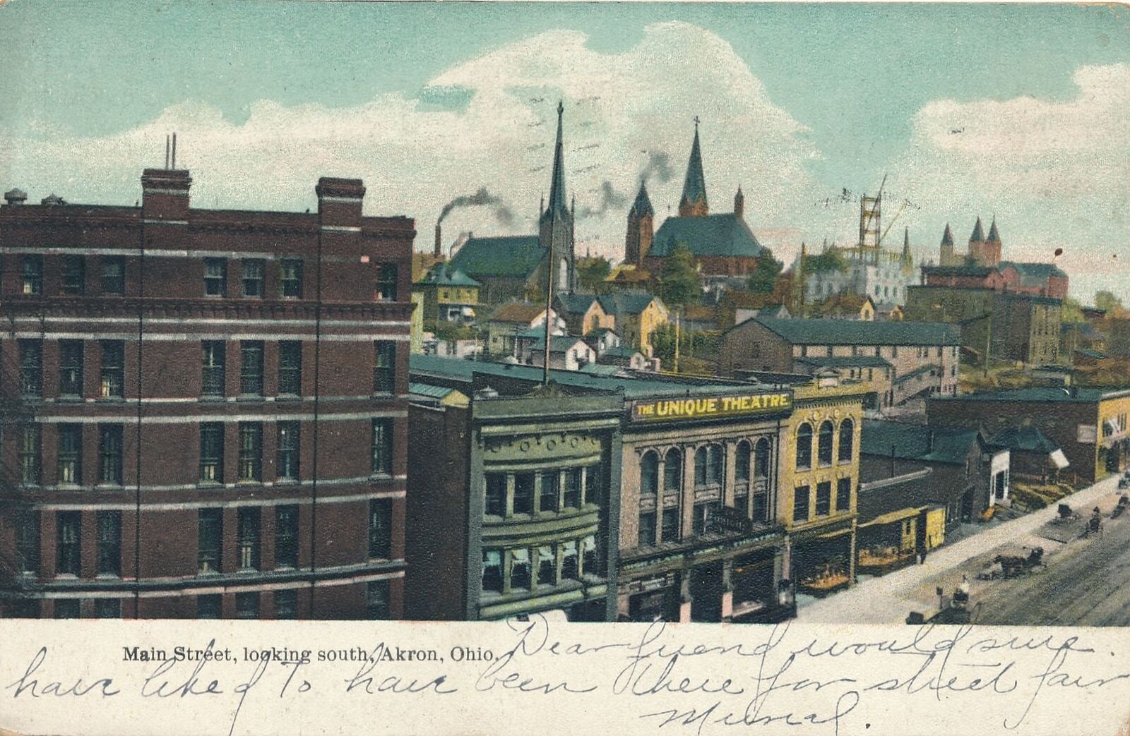 AKRON OH - Main Street Looking South Postcard - udb (pre 1908)