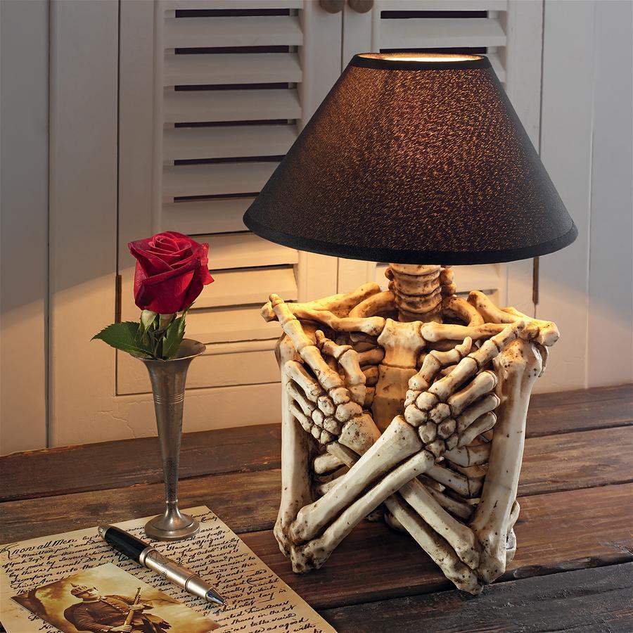 RIP Graveyard Gothic Fantasy Skeleton Arms Crossed Torso Tabletop Lamp Sculpture