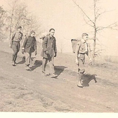 6C Photograph Boy Scouts Walking Dirt Road Hike Hiking 1940's Artistic View