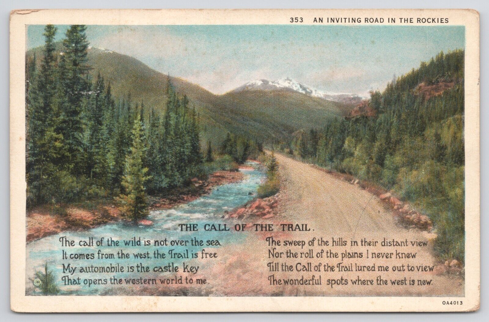 Colorado Rocky Mountain Poem Posted 1930s Divided Back Postcard