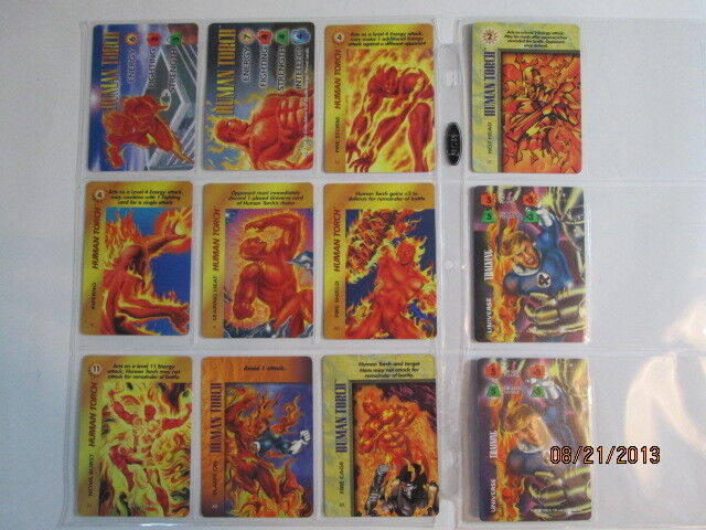 MARVEL OVERPOWER HUMAN TORCH SET OF 2 HERO CARDS (OP, IQ) + 8 SPECIALS + BONUS 