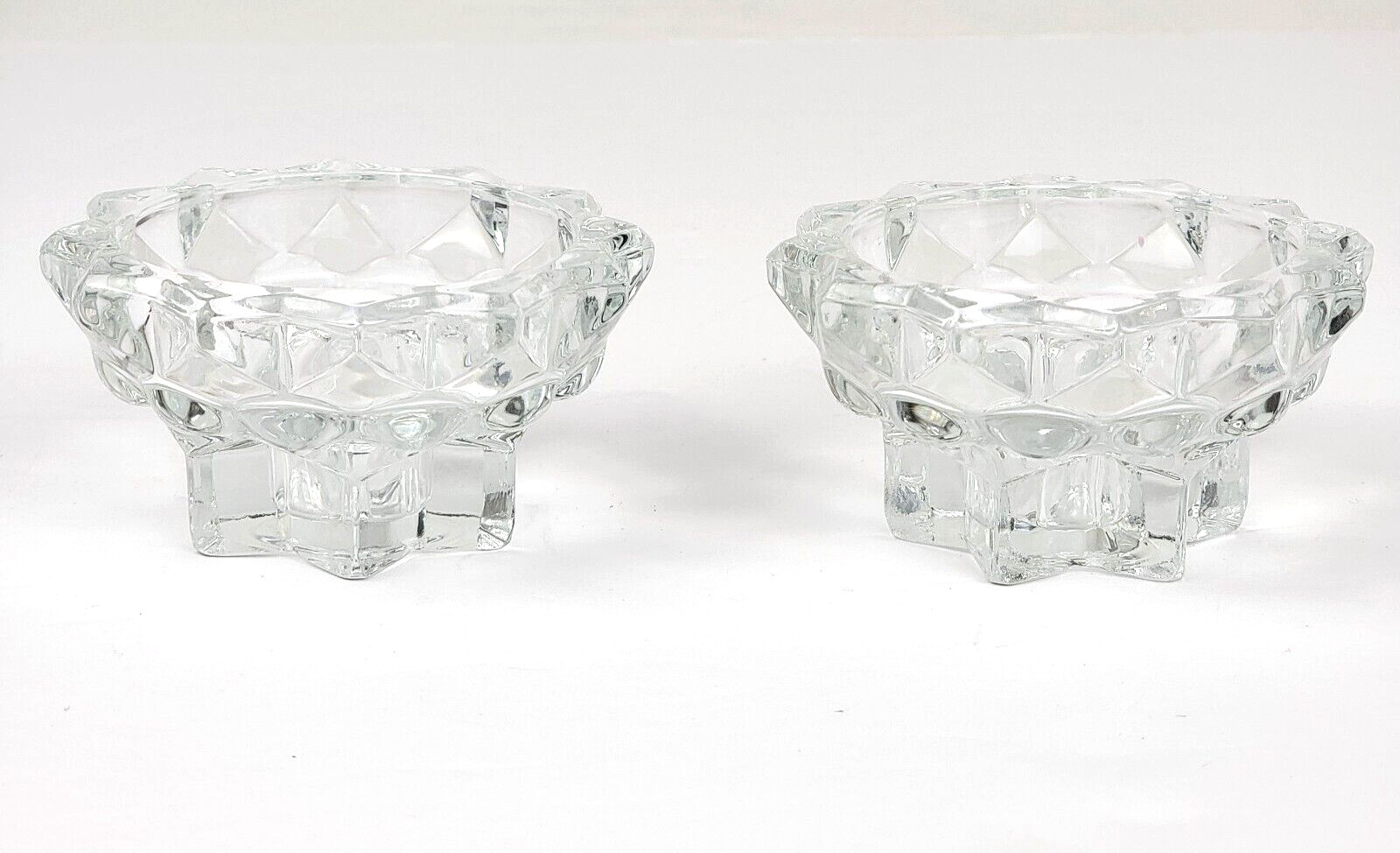 Vintage Reims Crystal Glass Candle Holder Star Shaped Taper France - Set of 2