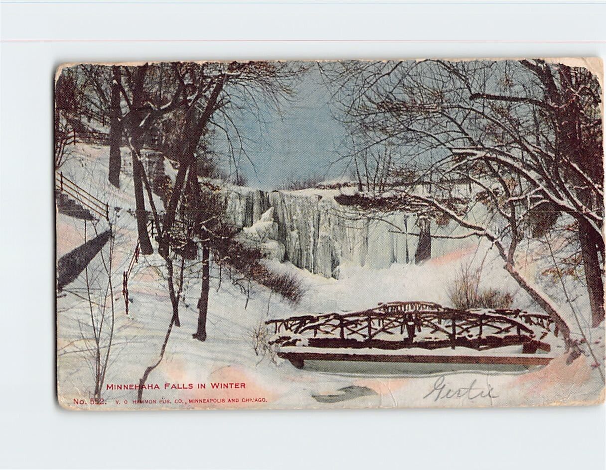 Postcard Minnehaha Falls in Winter Minnesota USA