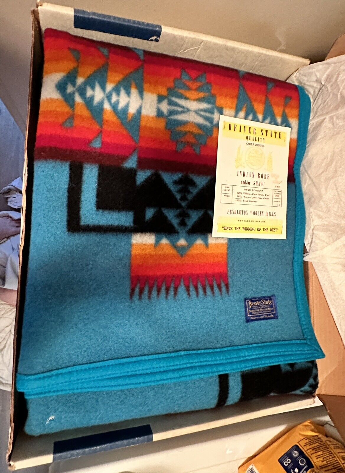 Pendleton Beaver State Chief Joseph Turquoise 64”x80” In Box With Tag