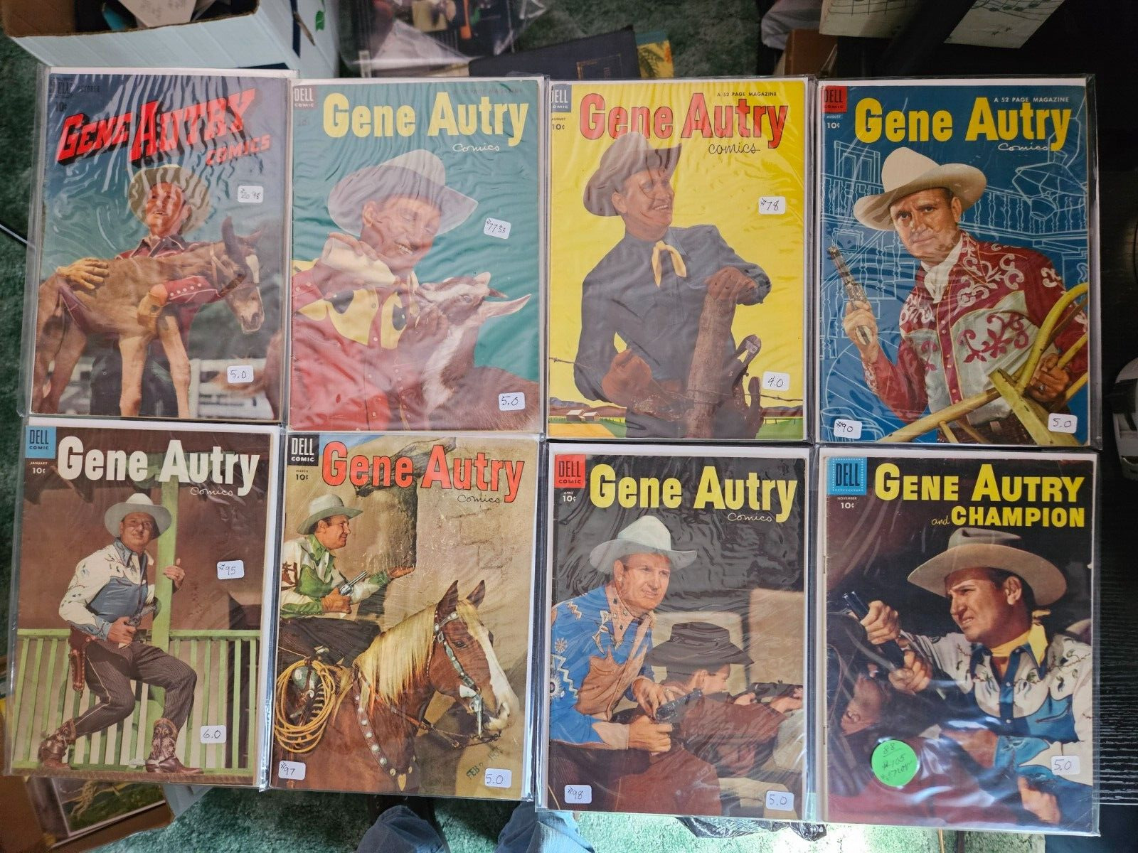 Lot of 8 1948, 1950s GENE AUTRY COMICS, #20-105 GLOSSY PHOTO COVERS