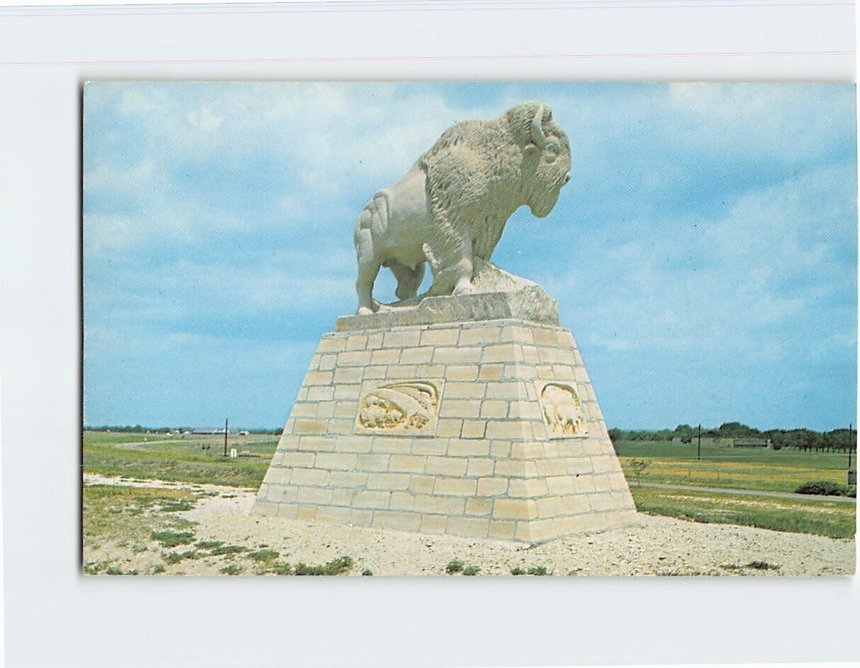 Postcard The Monarch of the Plains Buffalo Statue Fort Hays Kansas USA
