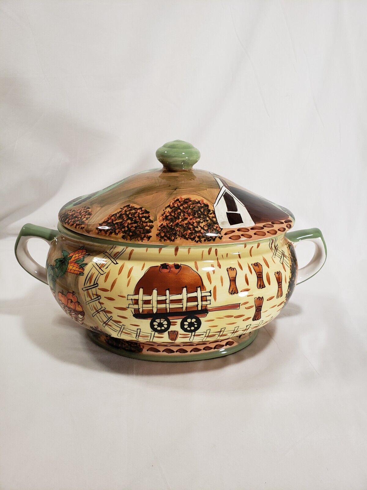 Tureen Autumn Scene Hand Painted Thanksgiving WCL Farm Fall Harvest Stews Soup