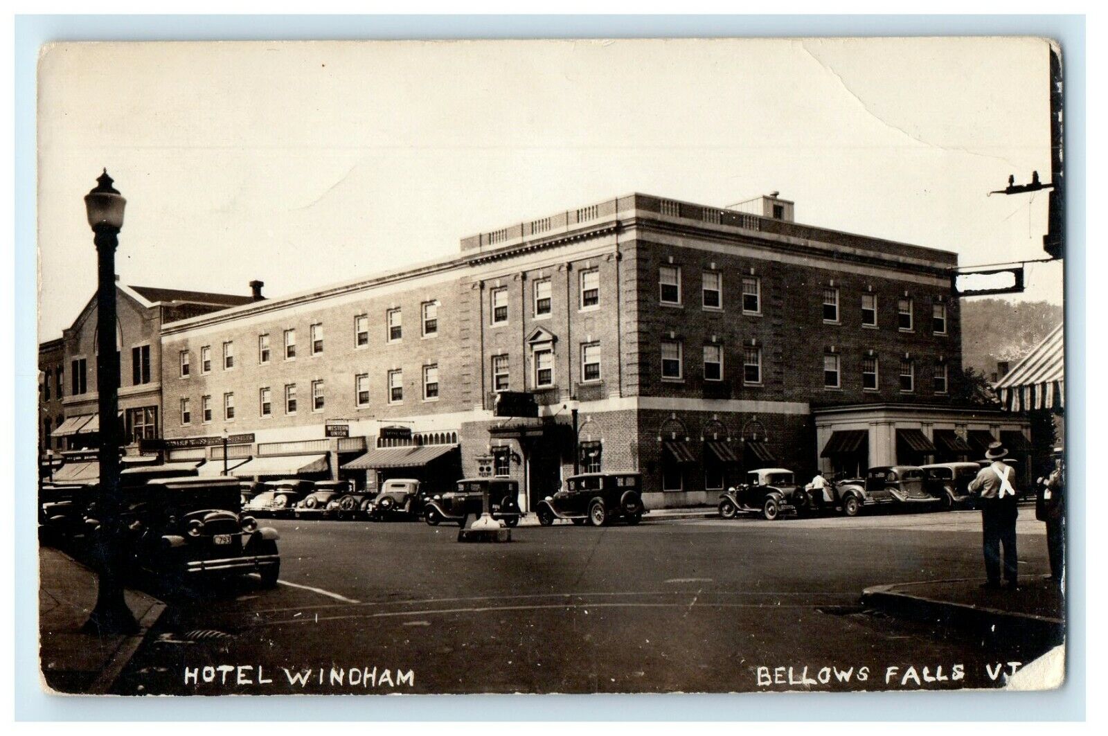 1935 View Of Hotel Windham Cars Bellows Falls Vermont VT RPPC Photo Postcard