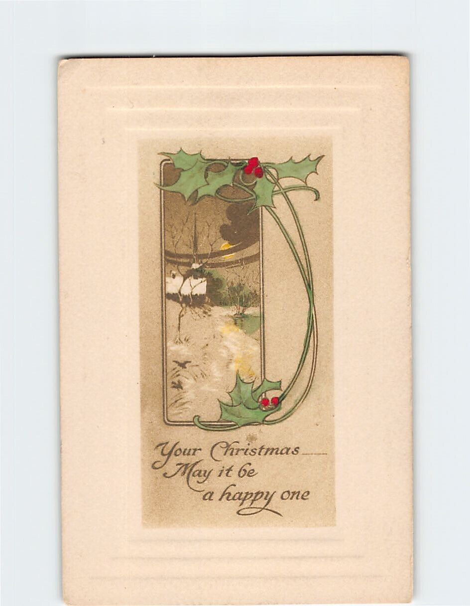 Postcard Your Christmas May it be a happy one with Hollies Embossed Art Print