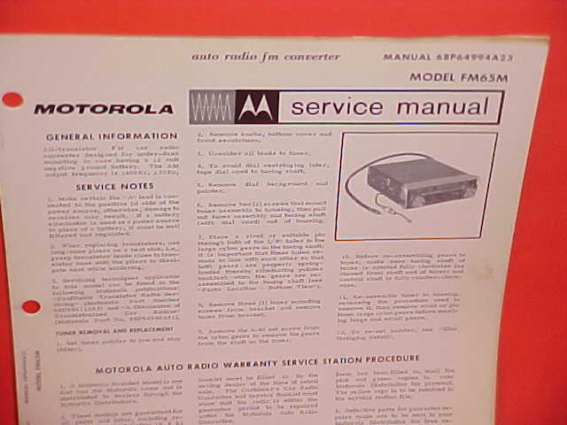1965 MOTOROLA AUTO RADIO FM CONVERTER SERVICE SHOP REPAIR MANUAL BROCHURE FM65M