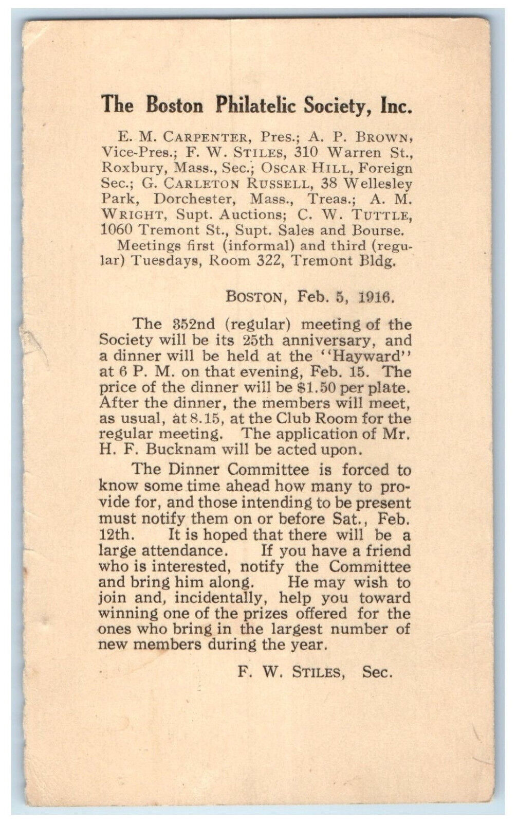 1916 The Boston Philatelic Society Inc Massachusetts MA Posted Postal Card