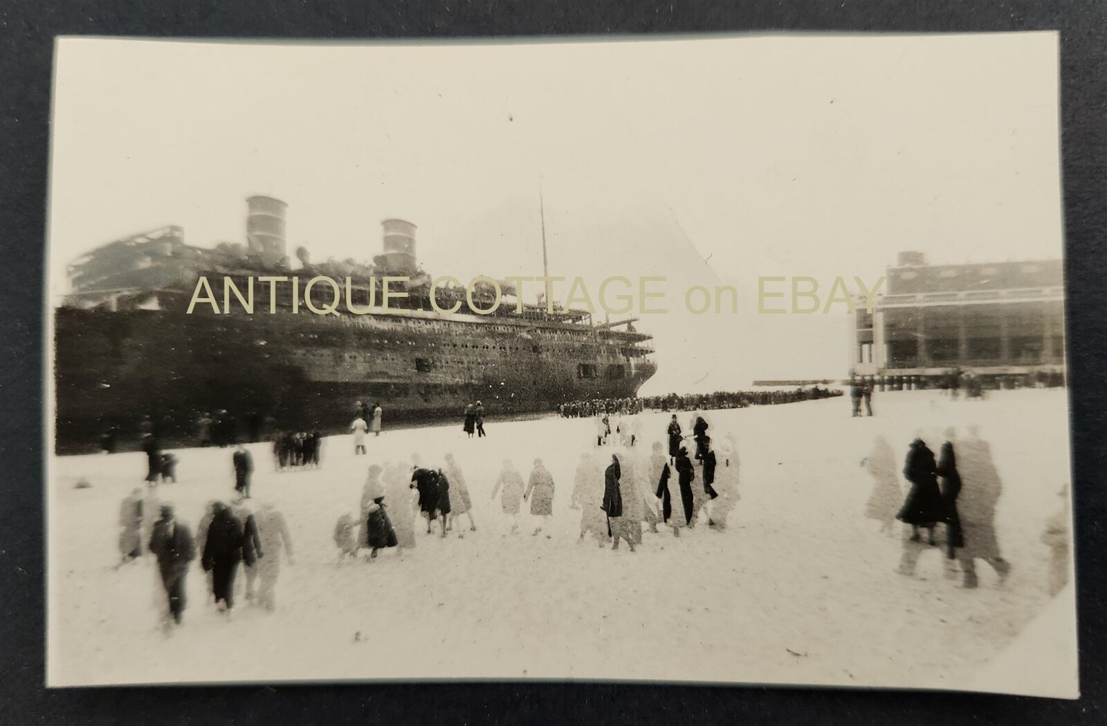antique TRICK PHOTOGRAPH double exposure PEOPLE GHOSTS walking on beach SMALL