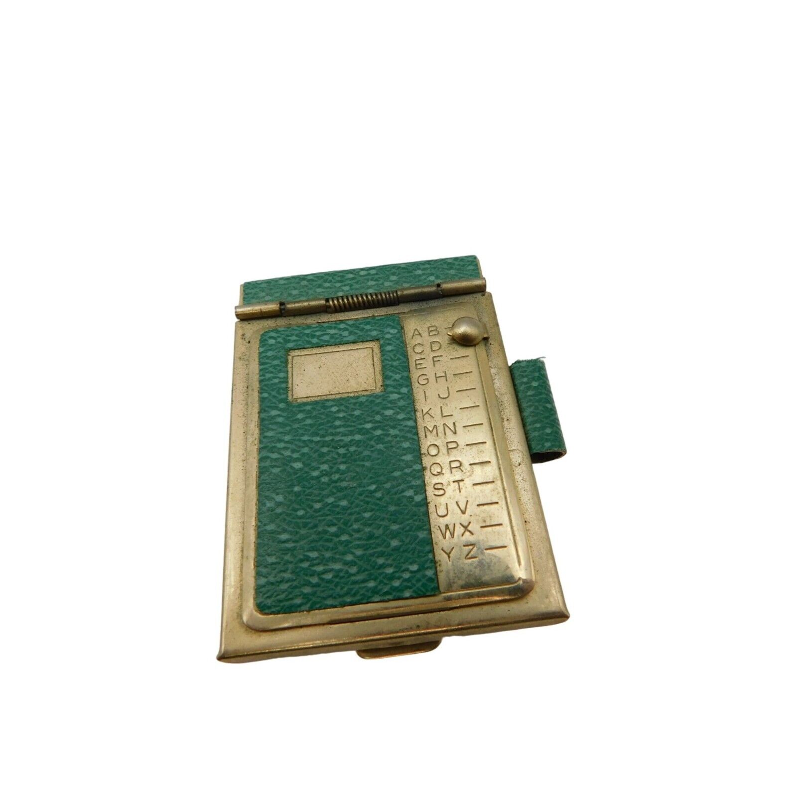 Vintage Miniature Pocket Size Rolodex-Style Address Indexing Book Green & Brass
