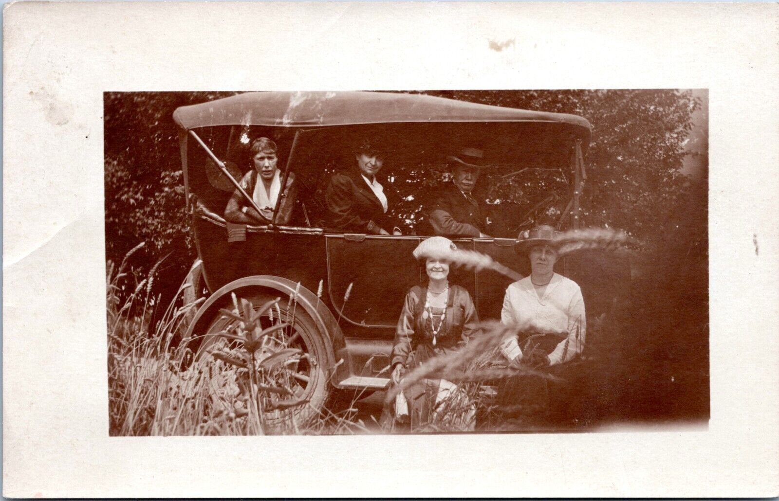 RPPC People Pose beside Antique Automobile - Photo Postcard c1910-1930s