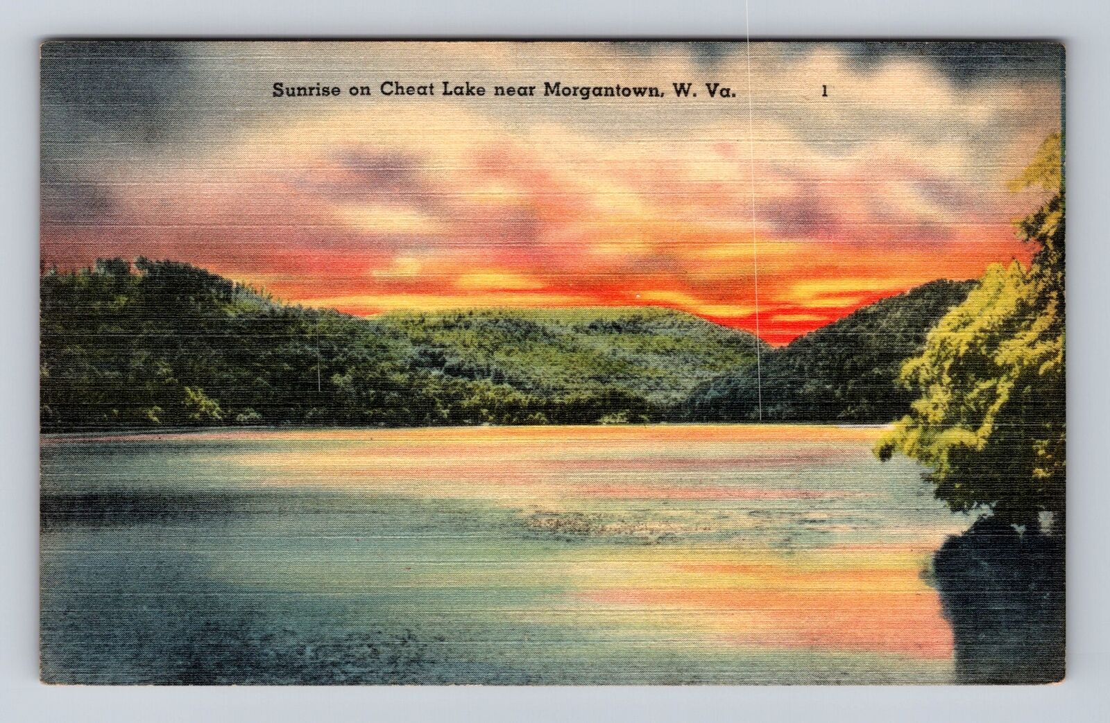 Morgantown WV-West Virginia, Sunrise On Cheat Lake, Antique, Vintage Postcard