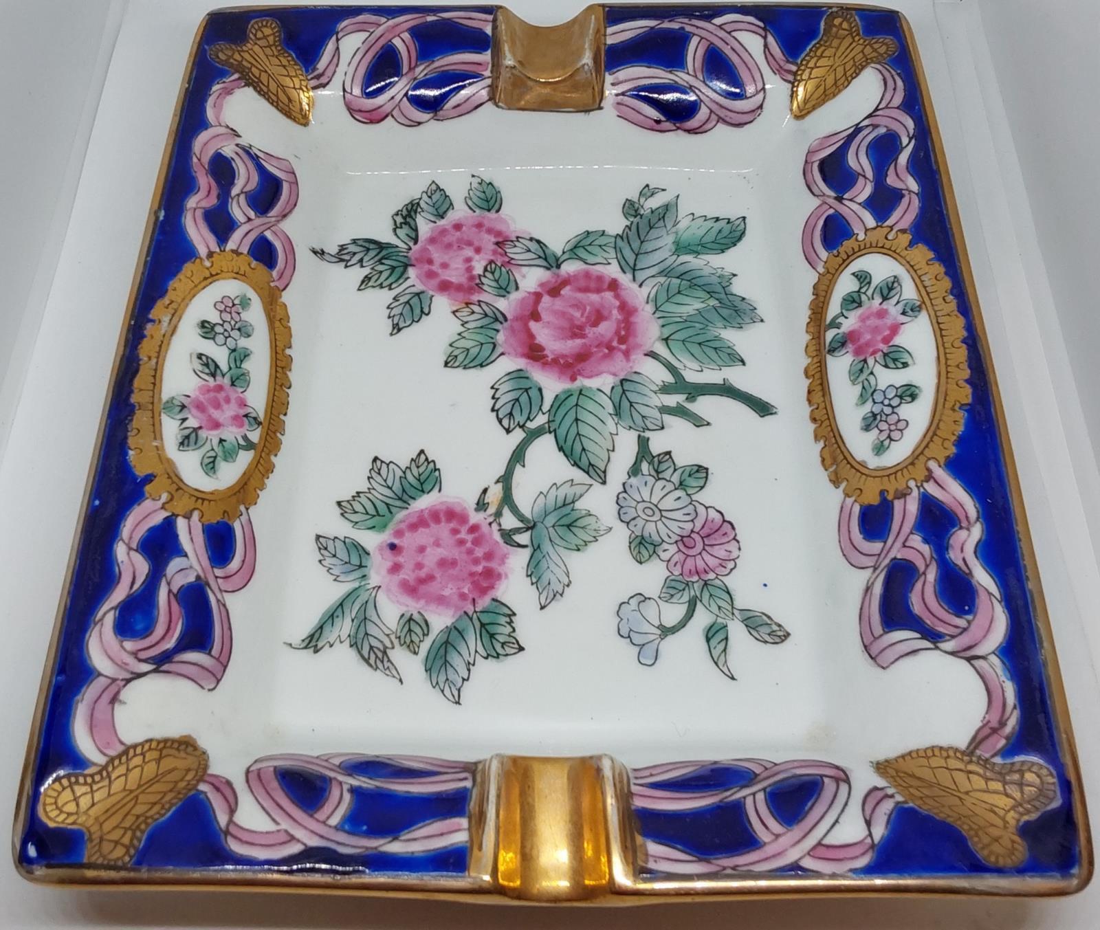 Murata Art Vancouver Canada Hand Painted Pink Peonies Porcelain Ashtray - New