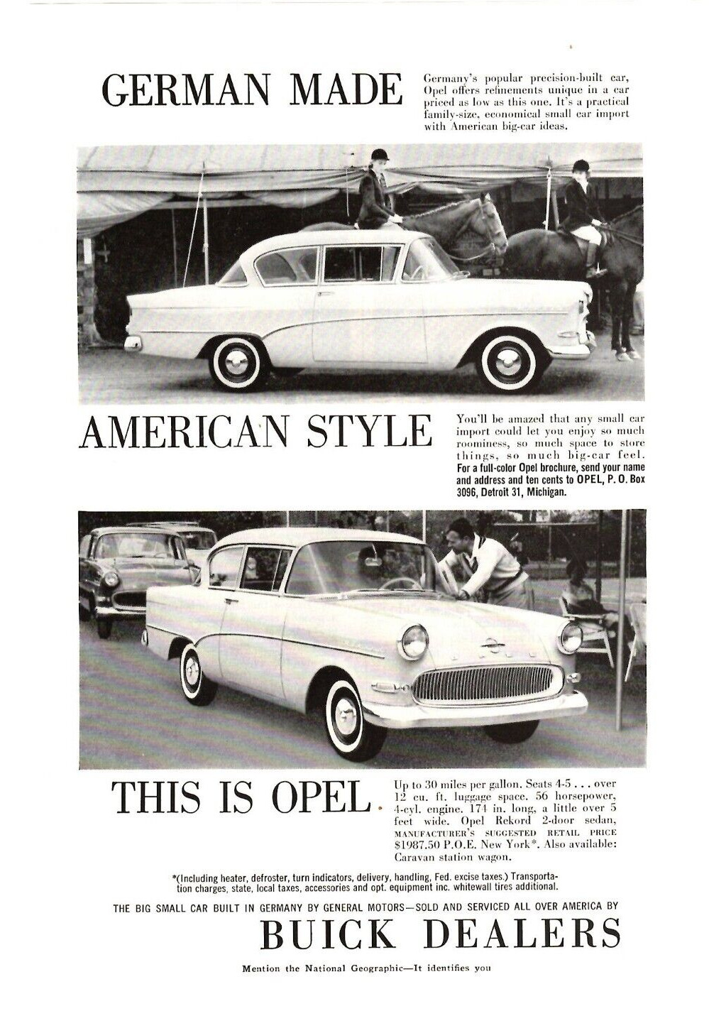 1959 Print Ad Buick Dealers Opel German Made American Style Big Small Car GM