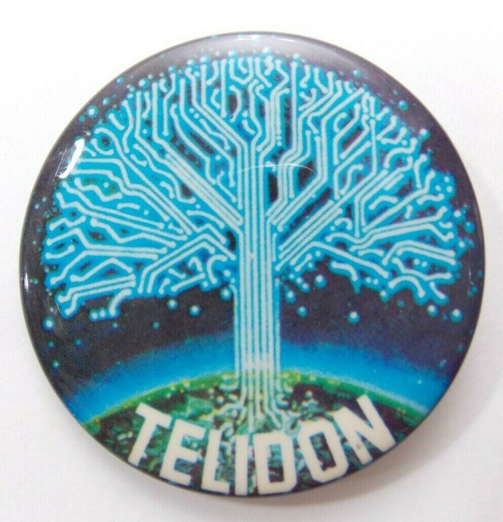 TELIDON 1980 Pinback Badge Button Origin Of The Internet Tree Of Life Excellent