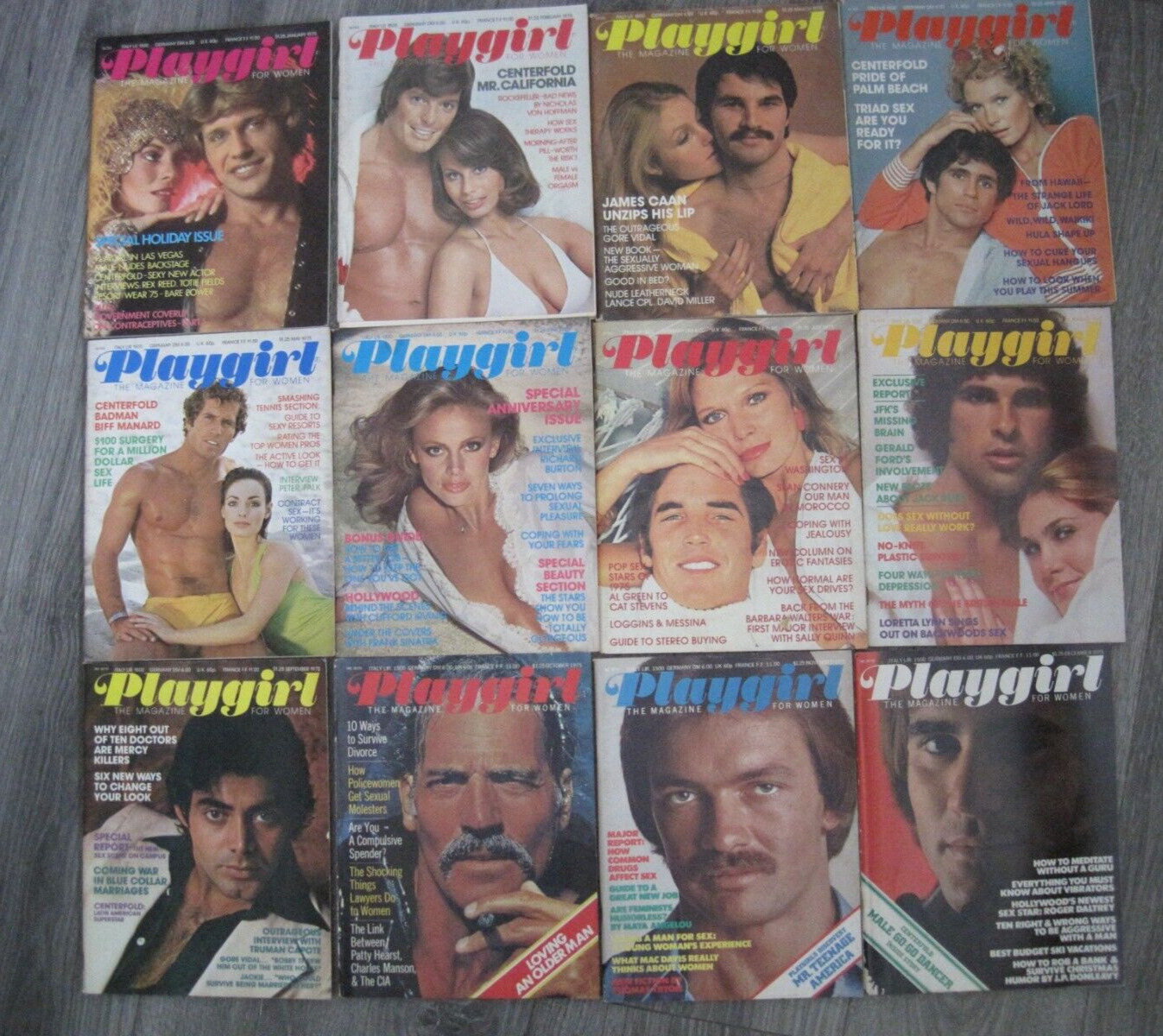 PLAYGIRL MAGAZINE FULL YEAR 1975 COMPLETE SET OF 12 ISSUES w Centerfolds