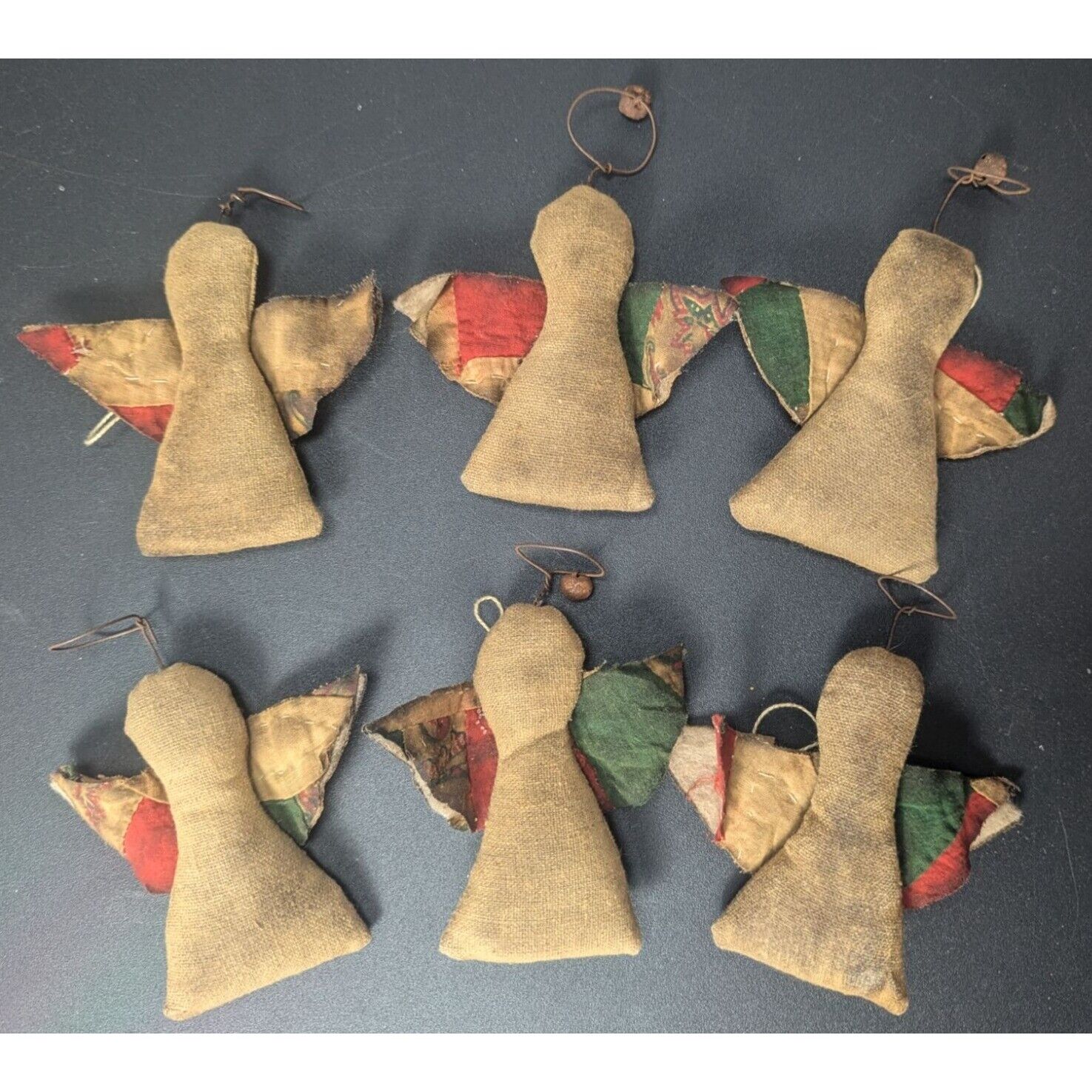 Primitive Fabric Angels Christmas Ornaments Lot of 6 Rustic Brown 4.5in