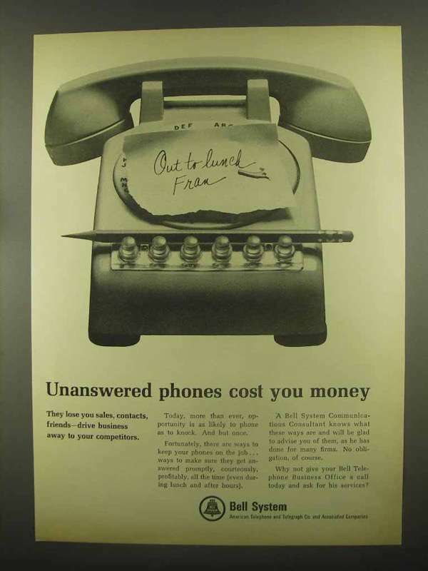 1965 Bell Telephone Ad - Unanswered Phones Cost