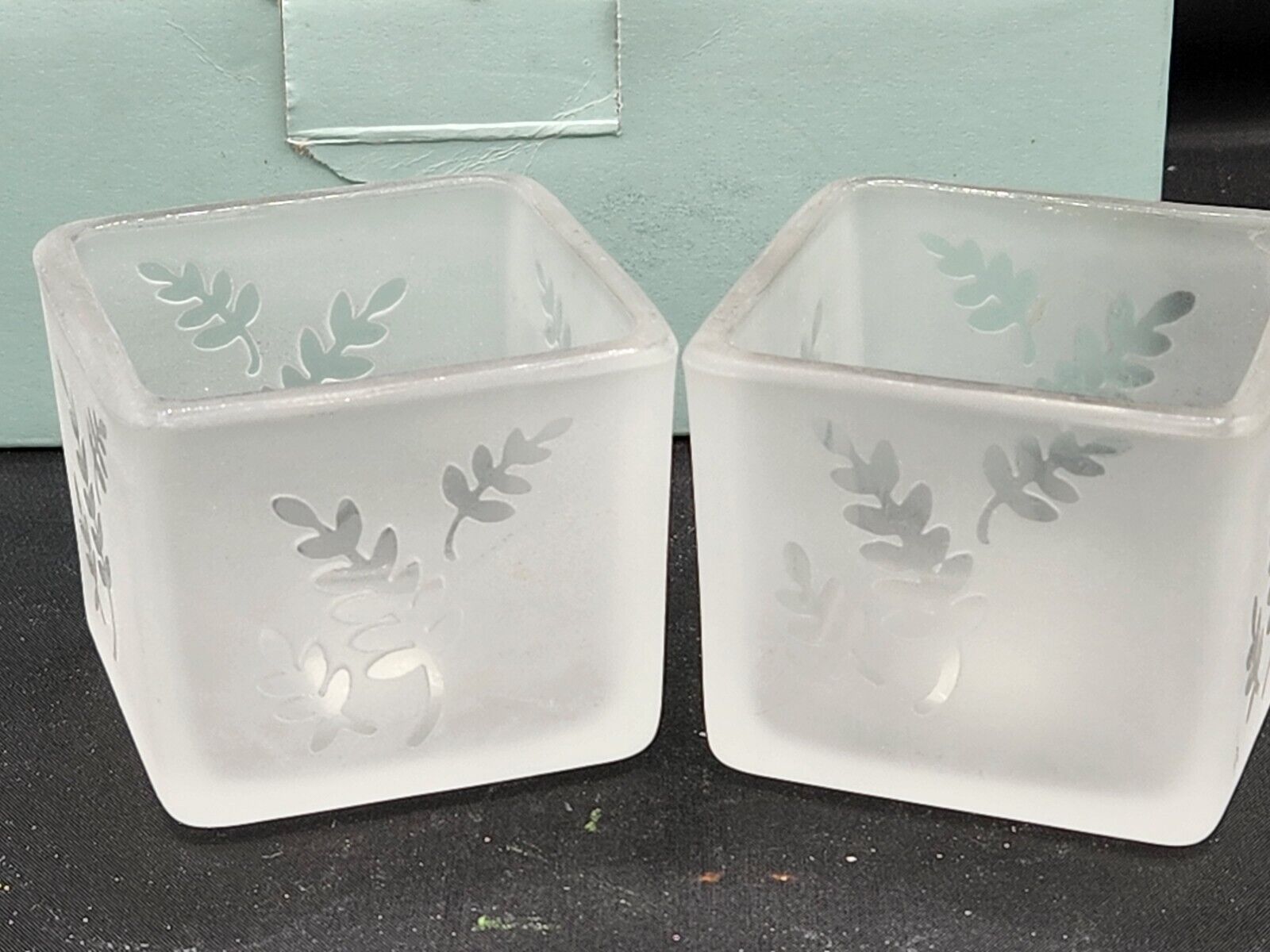 PartyLite P7235 Set of 2 Frosted Votive Square Pair Candle Holders 