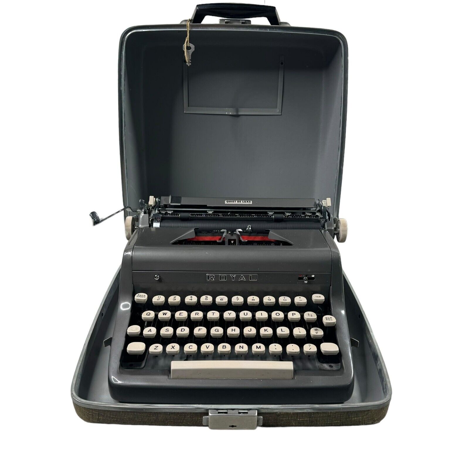 Vintage Royal Quiet Deluxe Portable Manual Typewriter With Case And Key